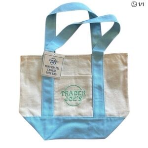 Trader Joe's Canvas Mini Tote with Pale Blue Accents